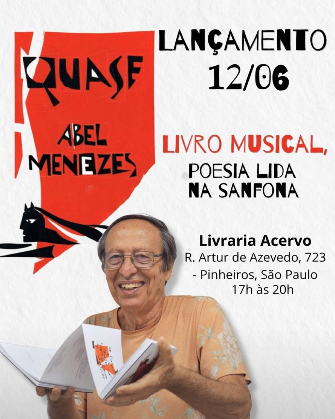 O poeta Abel Menezes promove o lançamento do seu livro-objeto quase, nesta sexta, em São Paulo